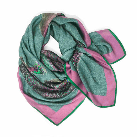 Guineas Teal Silk Scarf 136x136cm