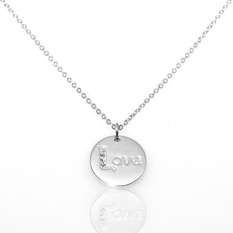 Dream, Hope, Love Sterling Silver w. Swarovski Love Pendant Necklace