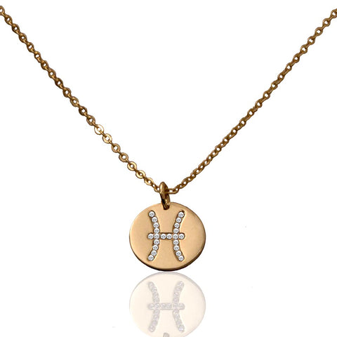 Saoirse Zodiac Signs Sterling Silver w. Gold Plating & Swarovski Stones Pisces Pendant Necklace