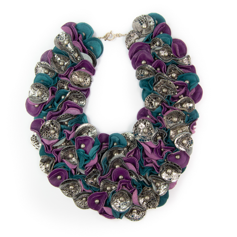 Piper Purple Teal & Silver Leather Necklace