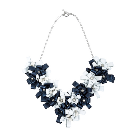 Cori Petrol & White Leather embellished Necklace