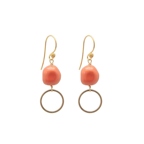 Nugget Gold-Plated Coral Circle Drop Earrings