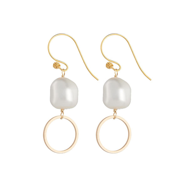 Nugget Gold-Plated Pearl Circle Drop Earrings