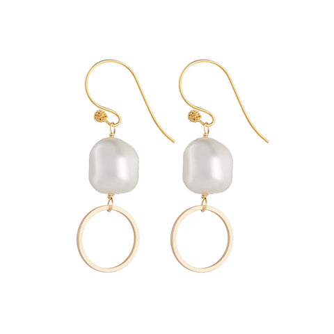 Nugget Gold-Plated Pearl Circle Drop Earrings