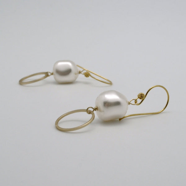 Nugget Gold-Plated Pearl Circle Drop Earrings