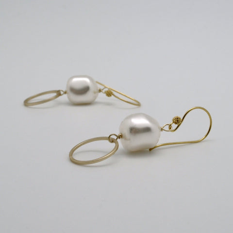 Nugget Gold-Plated Pearl Circle Drop Earrings