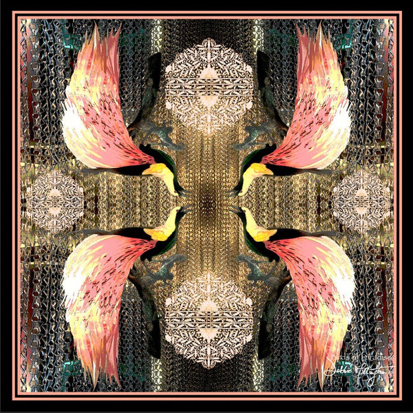 Birds of Paradise Gold Silk Scarf 136x136cm