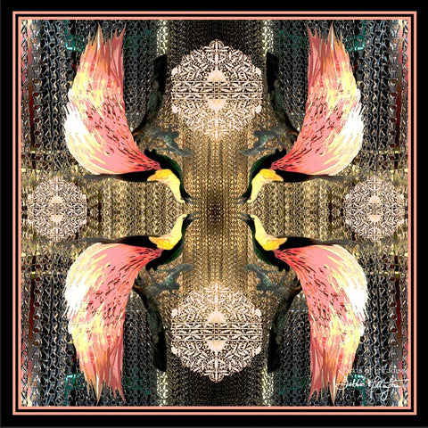 Birds of Paradise Gold Silk Scarf 136x136cm