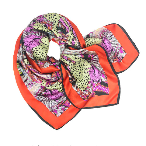 Cheetahs Orange Silk Scarf 136x136cm