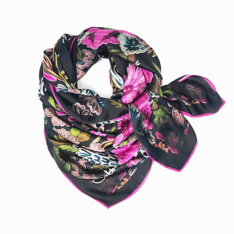 Floral Pink Silk Scarf 136x136cm