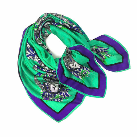 Jester Green Silk Scarf 136x136cm