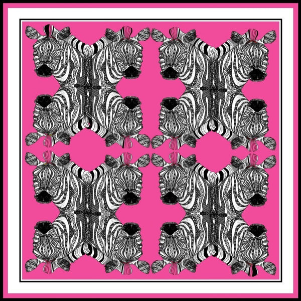 Zebras Pink Silk Scarf 136x136cm