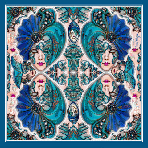 Venice Masks Silk Pocket Square 45x45cm