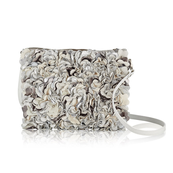 Alexa Silver & White Leather Cross Body Bag