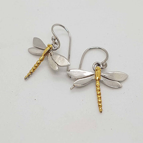 Dragonfly Gold-Plated & Silver Drop Earrings - Small