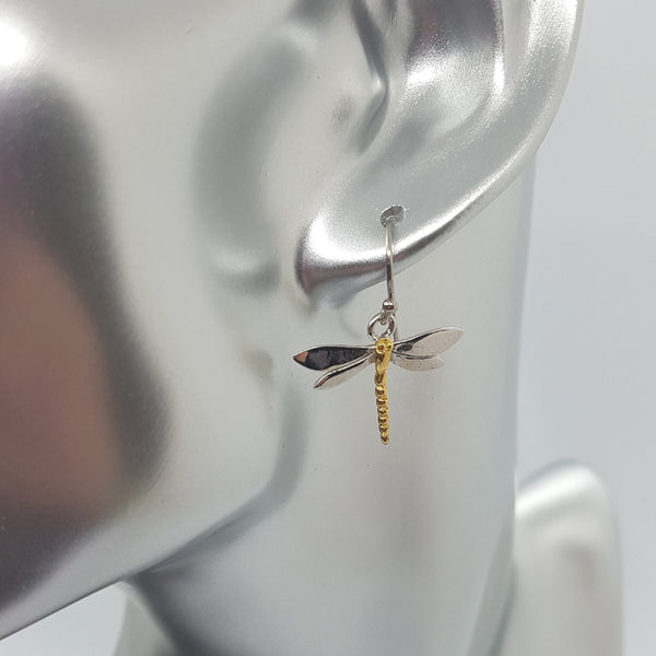 Dragonfly Gold-Plated & Silver Drop Earrings - Small