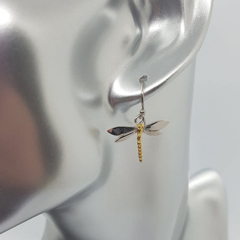 Dragonfly Gold-Plated & Silver Drop Earrings - Small