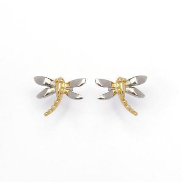 Dragonfly Gold-Plated & Silver Stud Earrings - Small