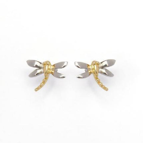 Dragonfly Gold-Plated & Silver Stud Earrings - Small