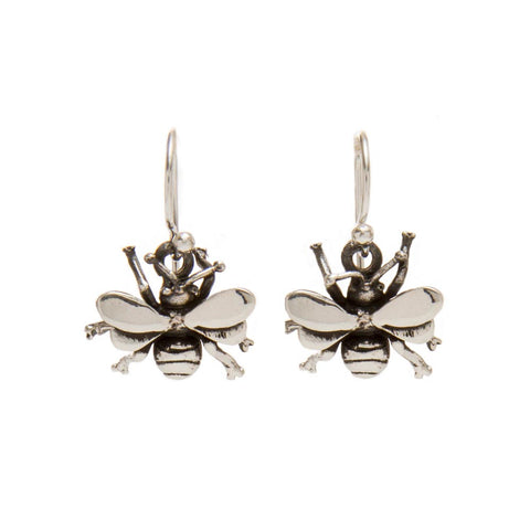 Bee Silver Dangley Drop Earrings