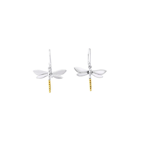 Dragonfly Gold-Plated Tail & Silver Drop Earrings - Small