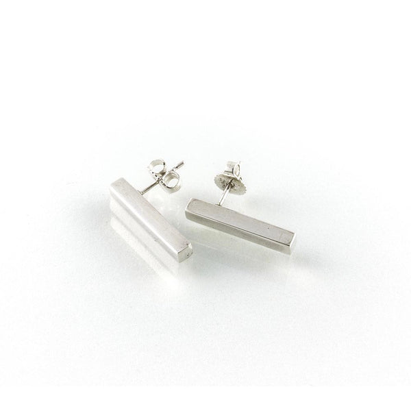 Block Bar Silver Stud Earrings