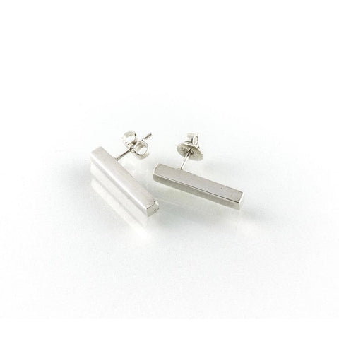Block Bar Silver Stud Earrings