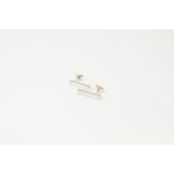 Block Bar Silver Stud Earrings