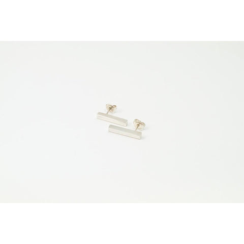 Block Bar Silver Stud Earrings