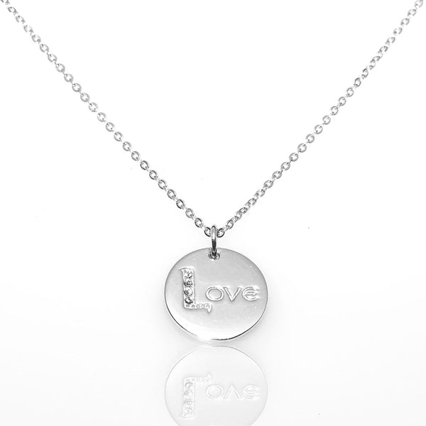 Dream, Hope, Love Sterling Silver w. Swarovski Love Pendant Necklace