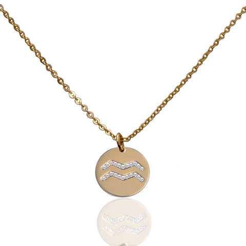 Saoirse Zodiac Signs Sterling Silver w. Gold Plating & Swarovski Stones Aquarius Pendant Necklace