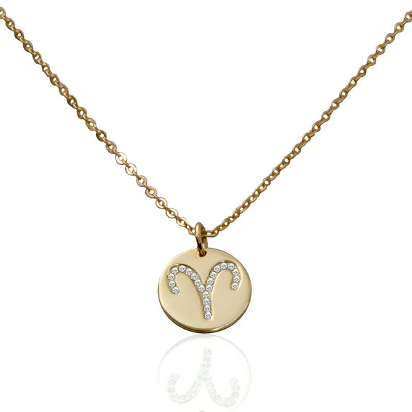 Saoirse Zodiac Signs Sterling Silver w. Gold Plating & Swarovski Stones Aries Pendant Necklace