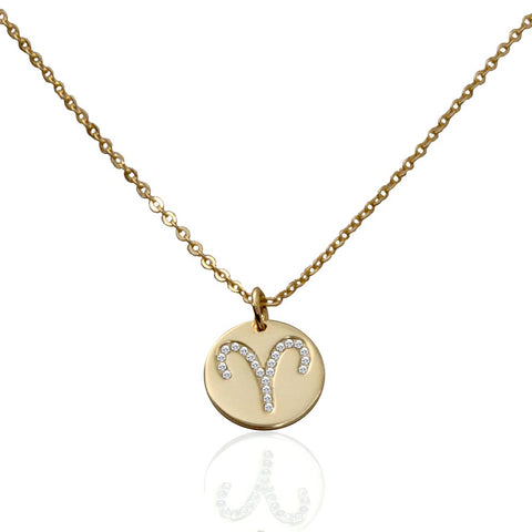 Saoirse Zodiac Signs Sterling Silver w. Gold Plating & Swarovski Stones Aries Pendant Necklace