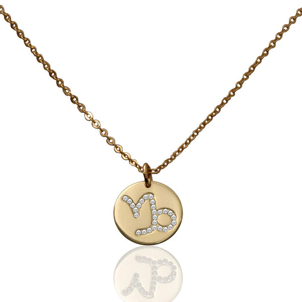 Saoirse Zodiac Signs Sterling Silver w. Gold Plating & Swarovski Stones Capricorn Pendant Necklace