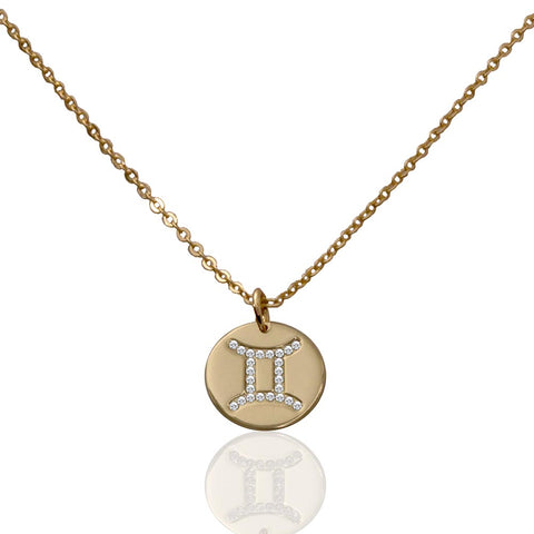 Saoirse Zodiac Signs Sterling Silver w. Gold Plating & Swarovski Stones Gemini Pendant Necklace
