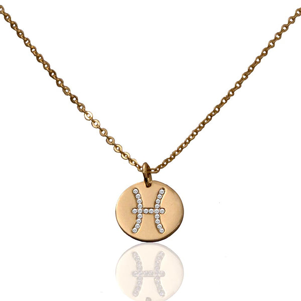 Saoirse Zodiac Signs Sterling Silver w. Gold Plating & Swarovski Stones Pisces Pendant Necklace