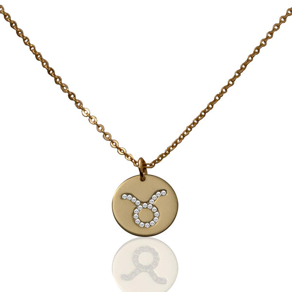 Saoirse Zodiac Signs Sterling Silver w. Gold Plating & Swarovski Stones Taurus Pendant Necklace