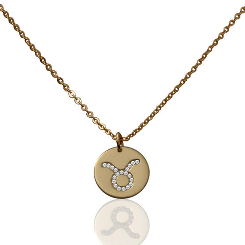 Saoirse Zodiac Signs Sterling Silver w. Gold Plating & Swarovski Stones Taurus Pendant Necklace