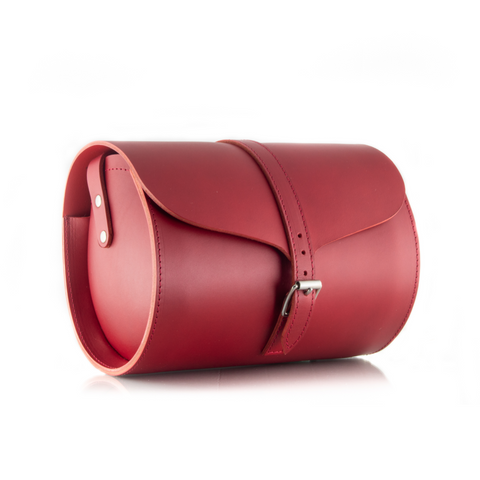 Curve Red Leather Barrel Bag