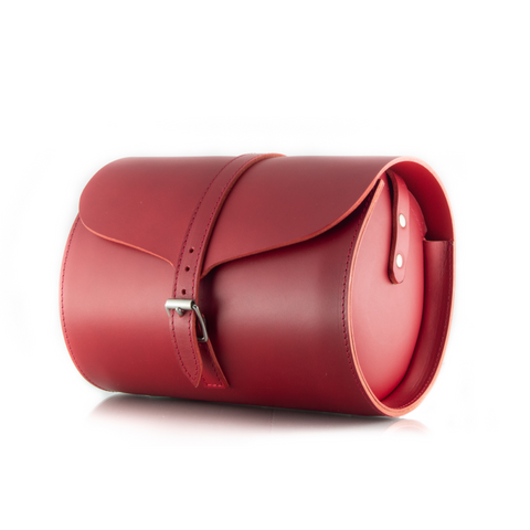 Curve Red Leather Barrel Bag