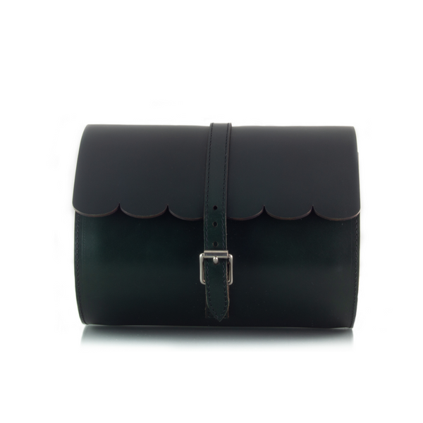 Scallop Black Leather Barrel Bag