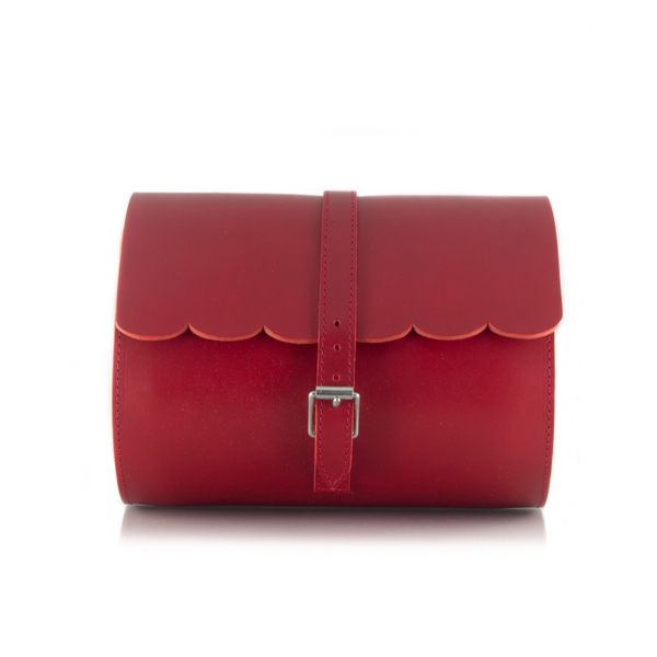 Scallop Red Leather Barrel Bag
