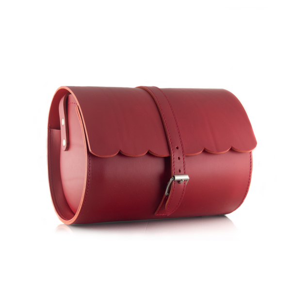 Scallop Red Leather Barrel Bag