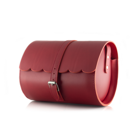 Scallop Red Leather Barrel Bag