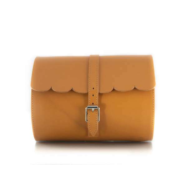 Scallop Tan Leather Barrel Bag