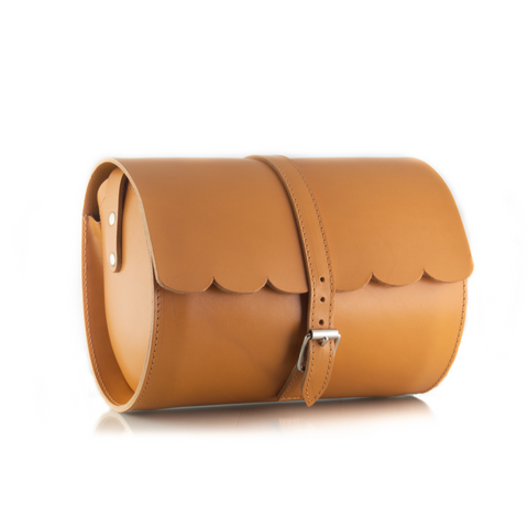 Scallop Tan Leather Barrel Bag