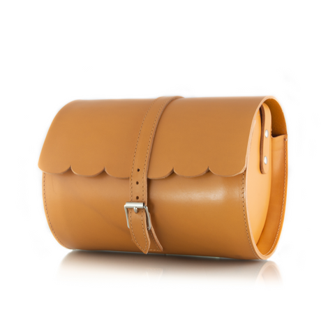 Scallop Tan Leather Barrel Bag