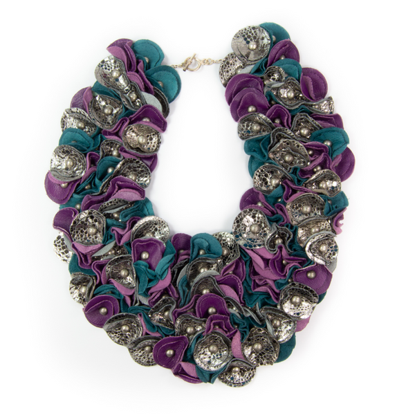 Piper Purple Teal & Silver Leather Necklace