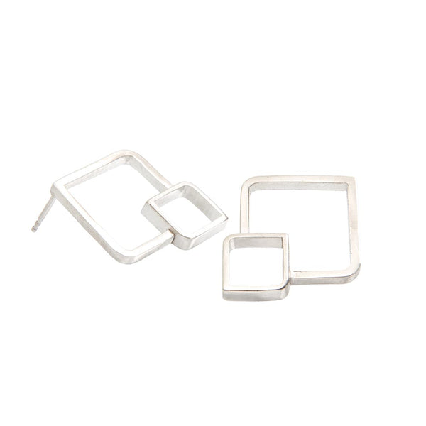 Fusion Overlapping Silver Stud Earrings