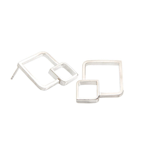 Fusion Overlapping Silver Stud Earrings